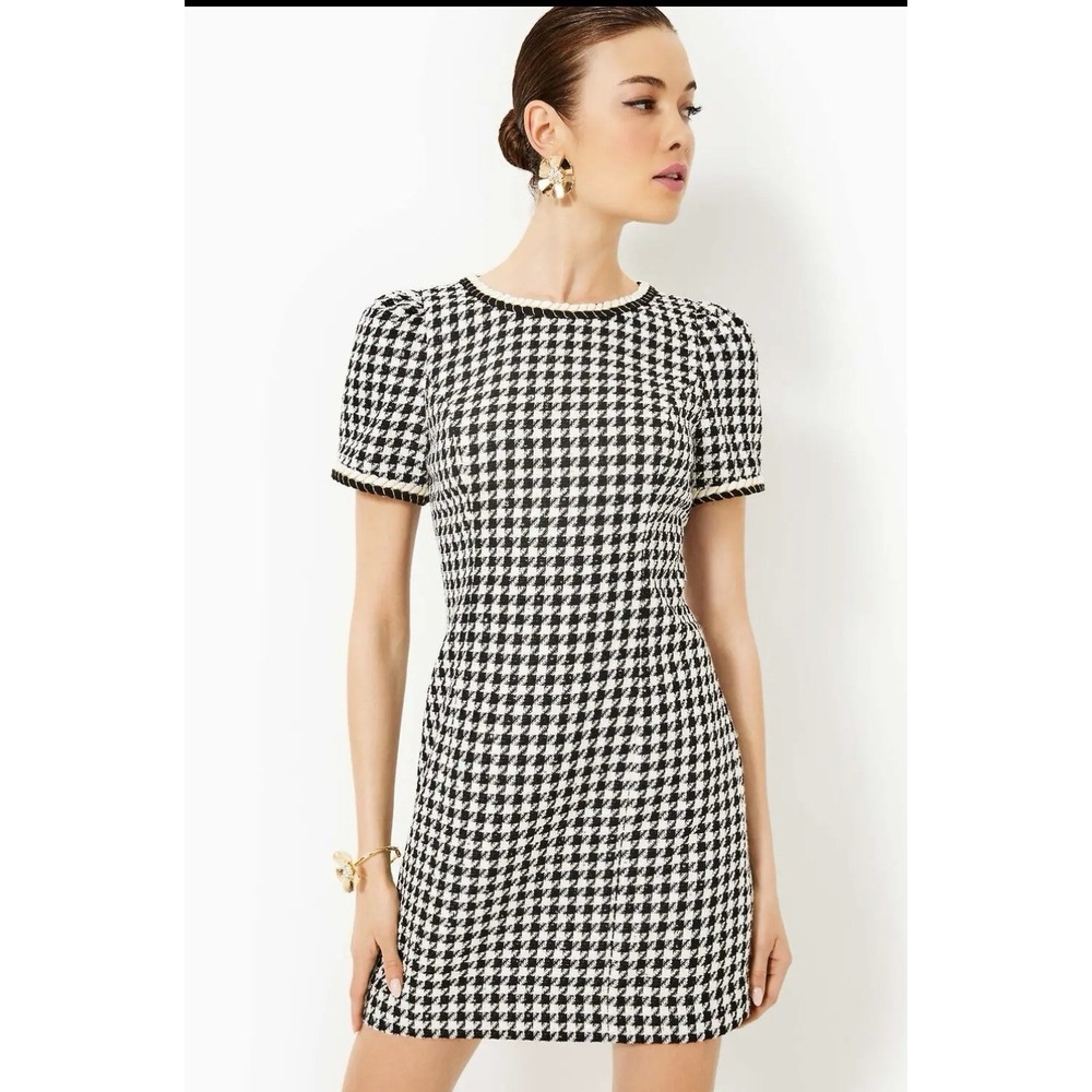Lilly Pulitzer Doriane Boucle Shift Dress Noir Houndstooth Sequin Women's 12 New